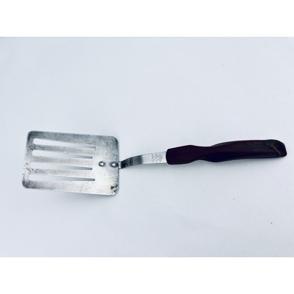 CUTCO VTG No. 16 Slotted Stainless Steel Spatula Faux Wood Brown Handle USA 12"